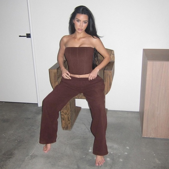 Skims Cocoa Fleece Lounge Corset & Pants Set Small BNWT